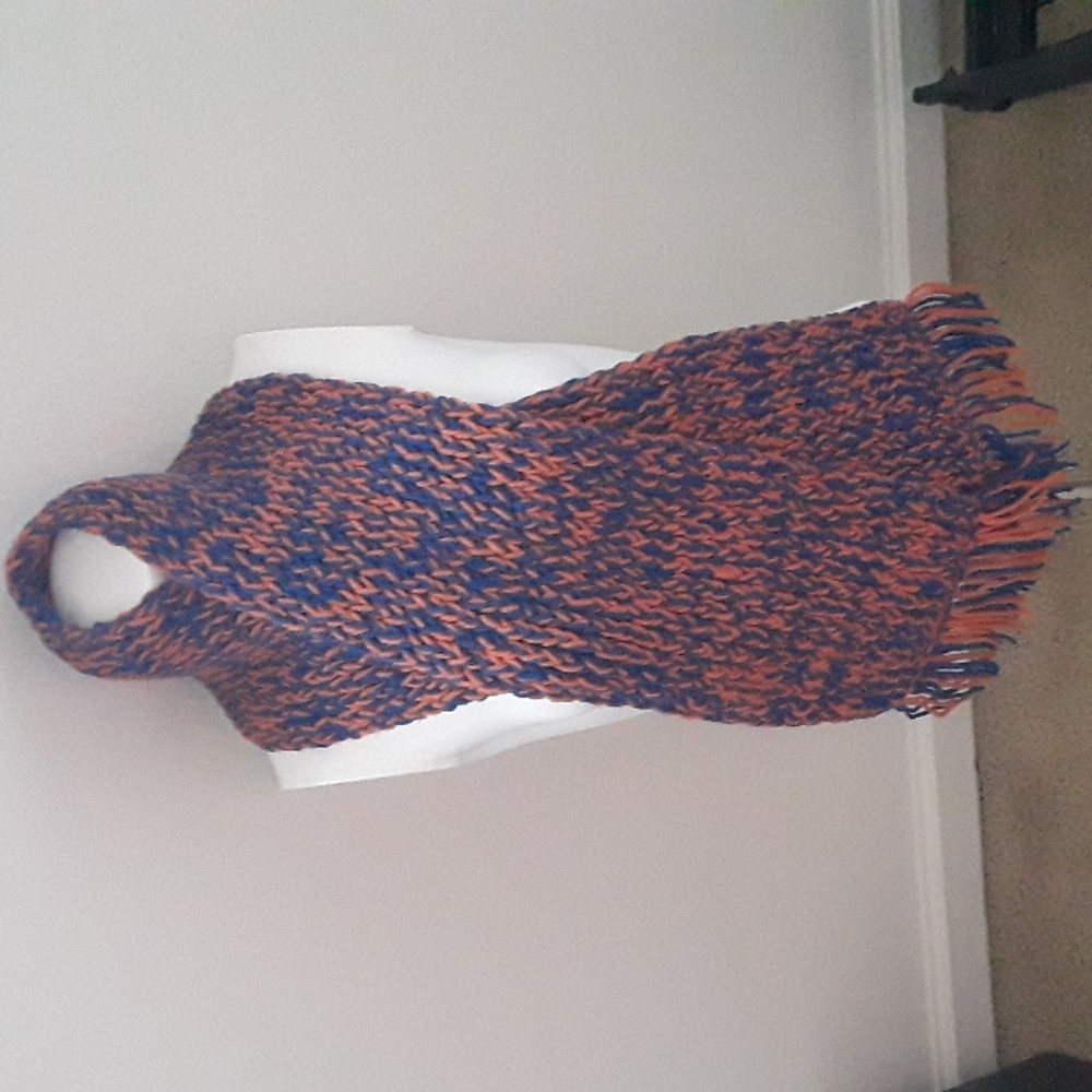 Orange and blue fringe scarf